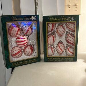2 Boxes (13) Handcrafted Glass Peppermint Swirl Ornaments by European Craftsmen